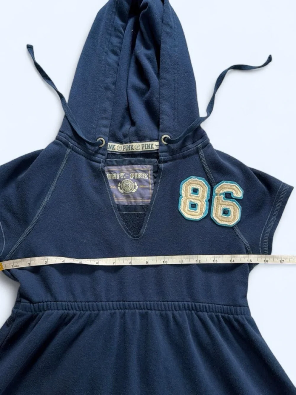 2008 Y2K Victoria's Secret Pink Navy Hooded Babydoll Dress with '86